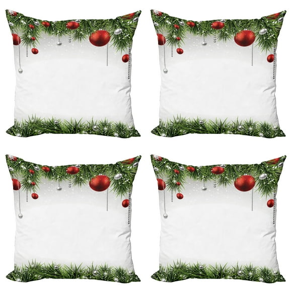 Ambesonne Christmas Throw Pillow Cover 4 Pack, Tree Balls Ornaments, 18", Green Red