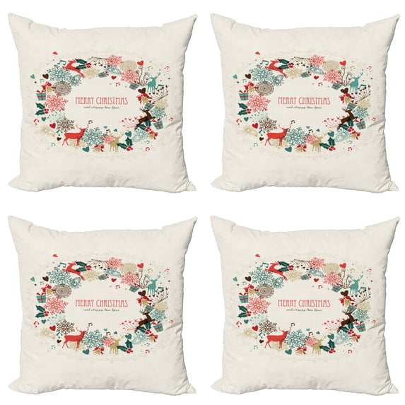 Ambesonne Christmas Throw Pillow Cover 4 Pack, Vintage Garland, 16", Multicolor