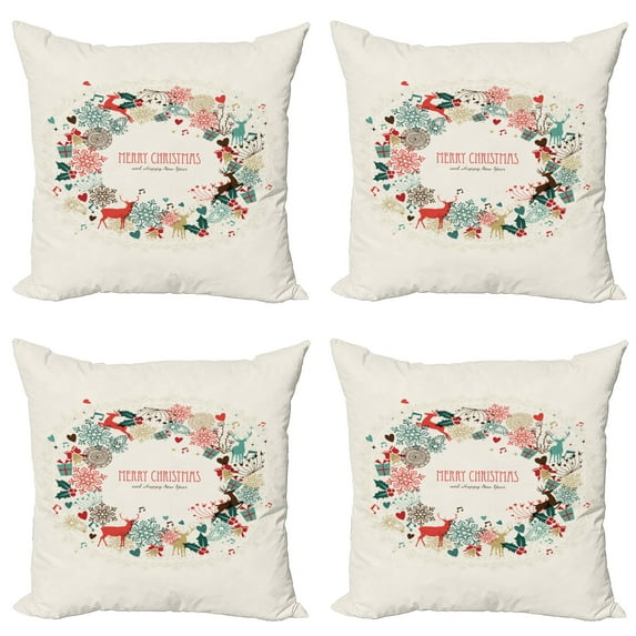 Ambesonne Christmas Throw Pillow Cover 4 Pack, Vintage Garland, 24", Multicolor