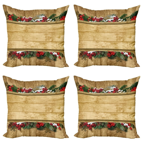 Ambesonne Christmas Throw Pillow Cover 4 Pack, Vintage Noel Greeting, 16", Multicolor