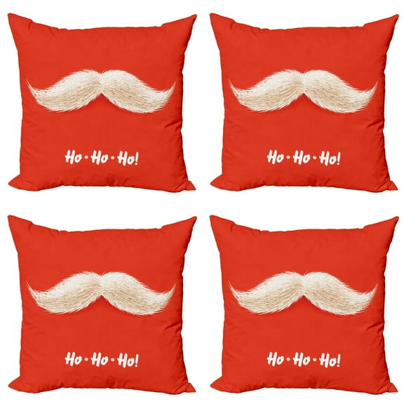 Ambesonne Christmas Throw Pillow Cover 4 Pack, Vivid Santa Mustache, 20", Scarlet Cream