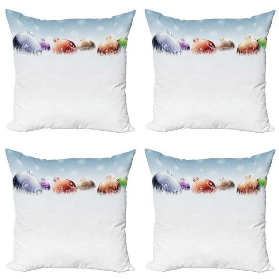 Ambesonne Christmas Throw Pillow Cover 4 Pack, Winter Snow Field, 24", Multicolor