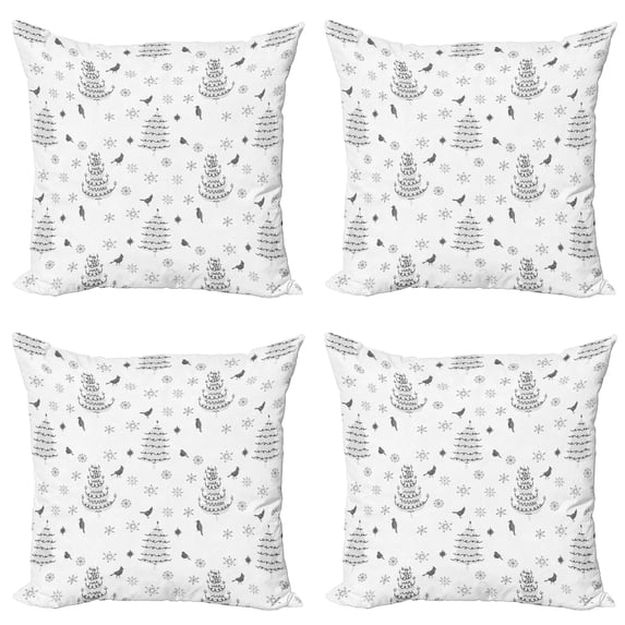 Ambesonne Christmas Throw Pillow Cover 4 Pack, Winter Trees Snowflakes, 24", Dark Grey and Pale Grey