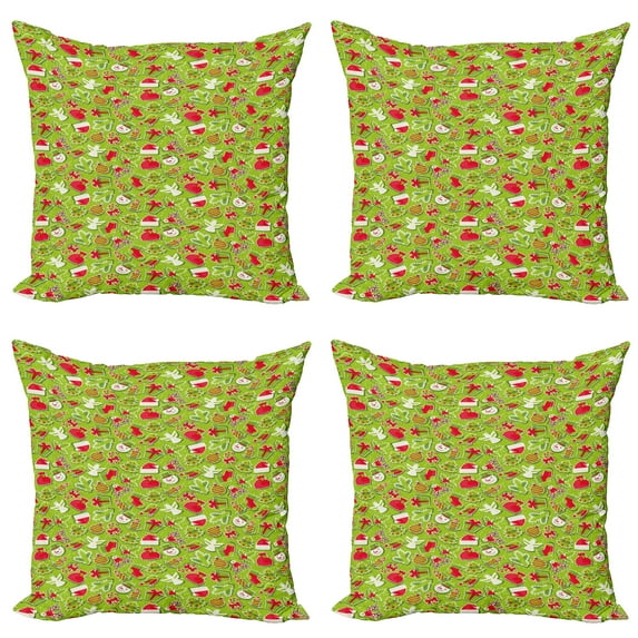 Ambesonne Christmas Throw Pillow Cover 4 Pack, Xmas, 16", Apple Green Red