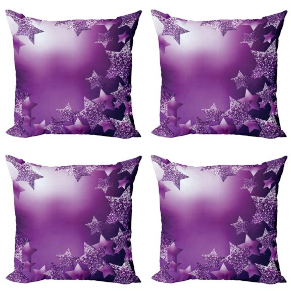 Ambesonne Christmas Throw Pillow Cover 4 Pack, Xmas Stars Backdrop, 20", Purple