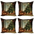 thumbnail image 1 of Ambesonne Christmas Throw Pillow Cover 4 Pack, Xmas Tree, 20", Brown Red Green, 1 of 7