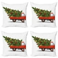 thumbnail image 1 of Ambesonne Christmas Throw Pillow Cover 4 Pack, Xmas Truck and Tree, 24", White Red Green, 1 of 6