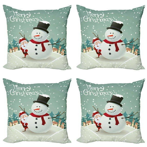 Ambesonne Christmas Throw Pillow Cover 4 Pack, Xmas Winter Theme, 20", Almond Green Eggshell