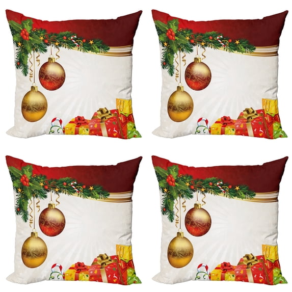 Ambesonne Christmas Throw Pillow Cover 4 Pack, Yule Eve Balls Baubles, 18", Multicolor