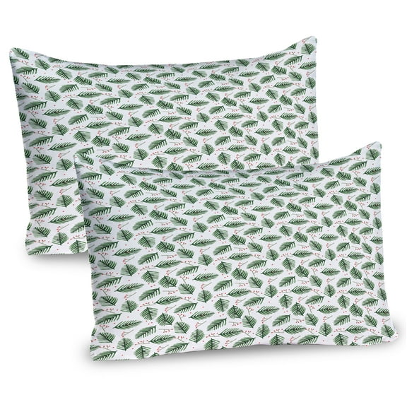 Ambesonne Christmas Tree Pillow Sham 2 Pack, Branches Pattern, 30"x20", Hunter Green and White