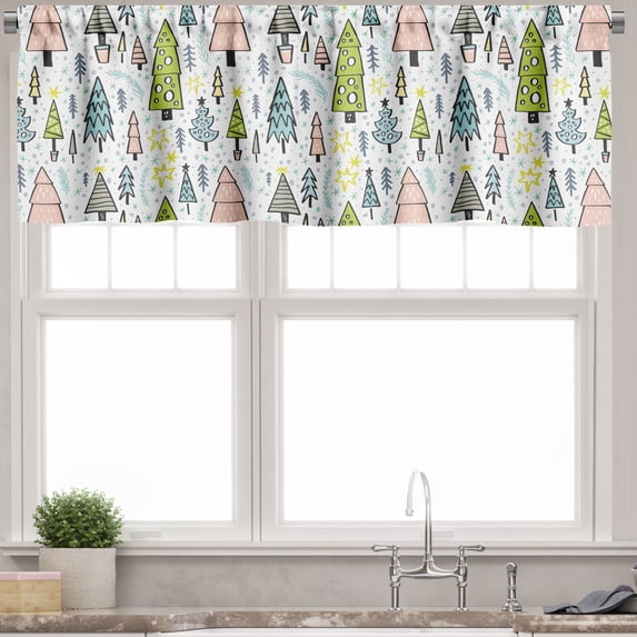 Ambesonne Christmas Tree Valance Pack of 2, Doodle Drawn Pattern, 54"X12", Multicolor