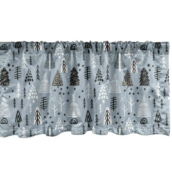 Ambesonne Christmas Tree Window Valance, Funny Cartoon Theme, 54" X 12", Grey and Blue Grey