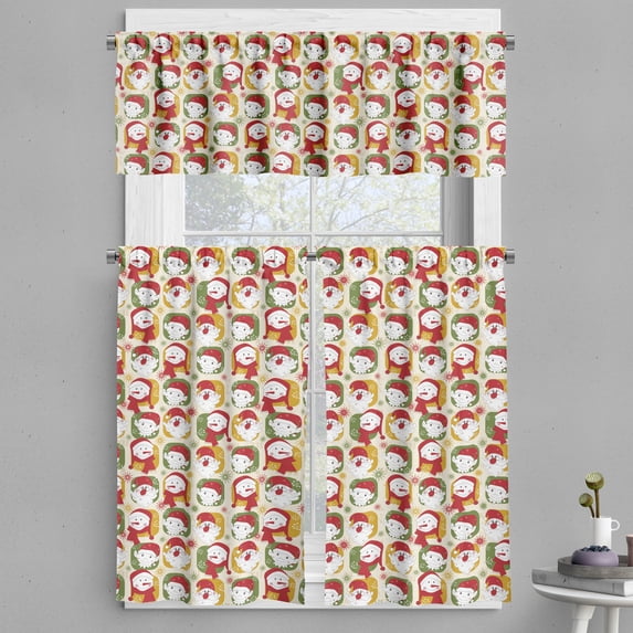 Ambesonne Christmas Valance & Curtain, Santa Snowman Elves, 55"x36", Multicolor