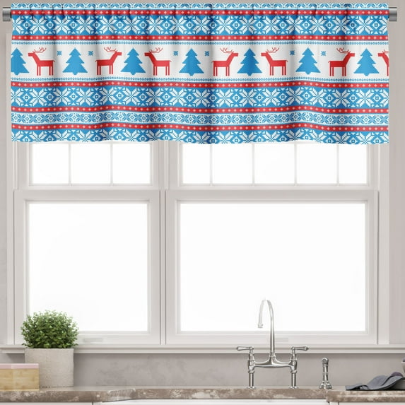 Ambesonne Christmas Valance Pack of 2, Folk Knit Style Art, 42"X12", Red Blue