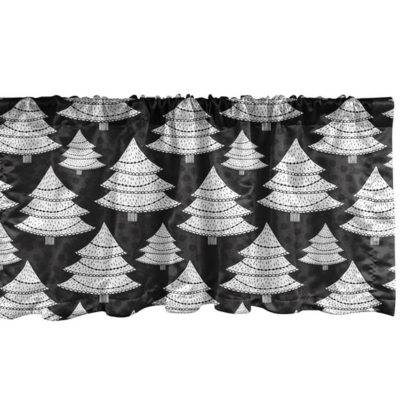 Ambesonne Christmas Valance Pack of 2, Ornate Trees Polka Dots, 54"X18", Charcoal Grey White