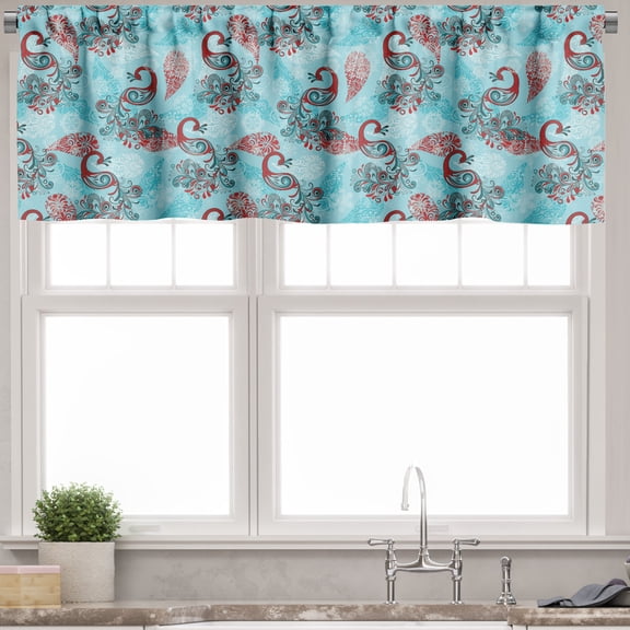 Ambesonne Christmas Valance Pack of 2, Peacocks Snowflakes, 54"X18", Sky Blue Red