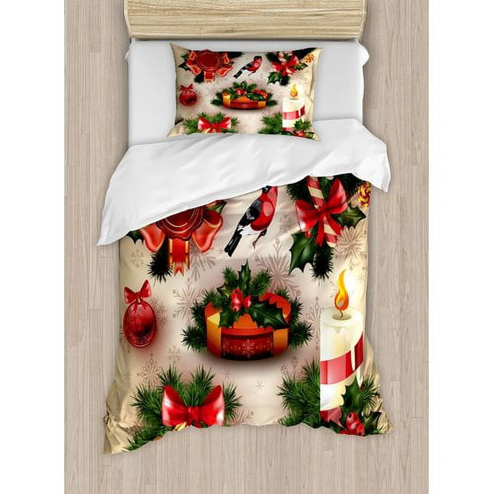 Christmas Red and Beige Polyester Twin Duvet Cover Set
