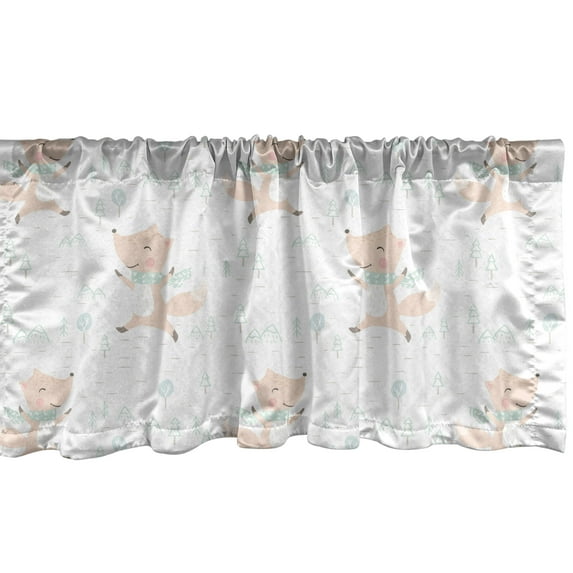 Ambesonne Christmas Window Valance, Happy Foxes Wearing Scarf, 54" X 12", White Champagne and Pale Blue