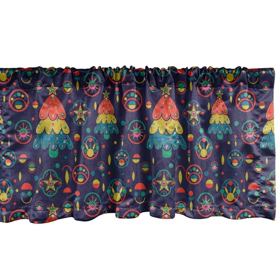 Ambesonne Christmas Window Valance, Holiday Theme Pine Trees, 54" X 18", Quartz and Multicolor