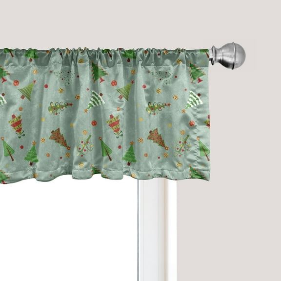 Ambesonne Christmas Window Valance, Holiday Tree Pattern, 54" X 18", Multicolor