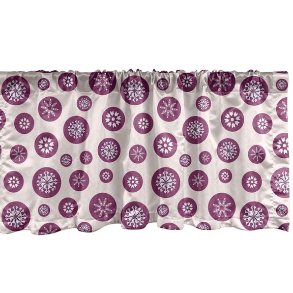Ambesonne Christmas Window Valance, Noel Snowflakes in Rounds, 42" x 12", Purple Pale Rose