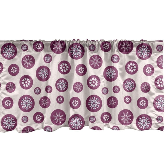 Ambesonne Christmas Window Valance, Noel Snowflakes in Rounds, 54" X 18", Purple Pale Rose