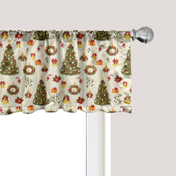 Ambesonne Christmas Window Valance, Poinsettia Flowers, 54" X 18", Olive Green Yellow