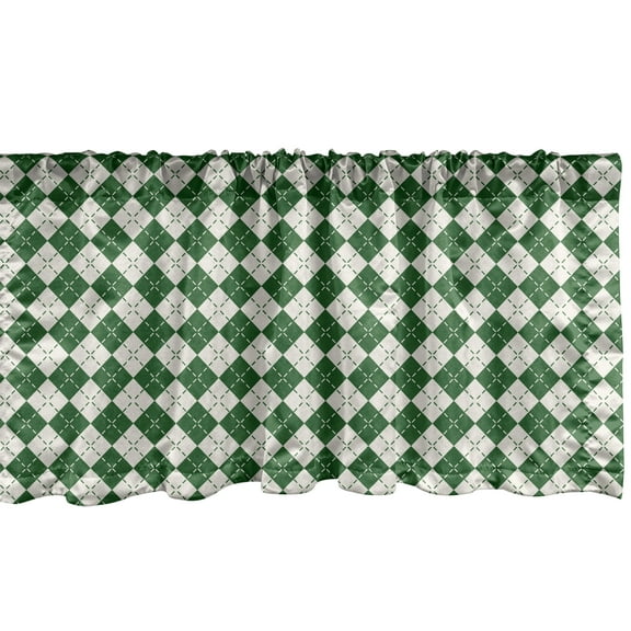 Ambesonne Christmas Window Valance, Retro Argyle, 54" X 12", Green White