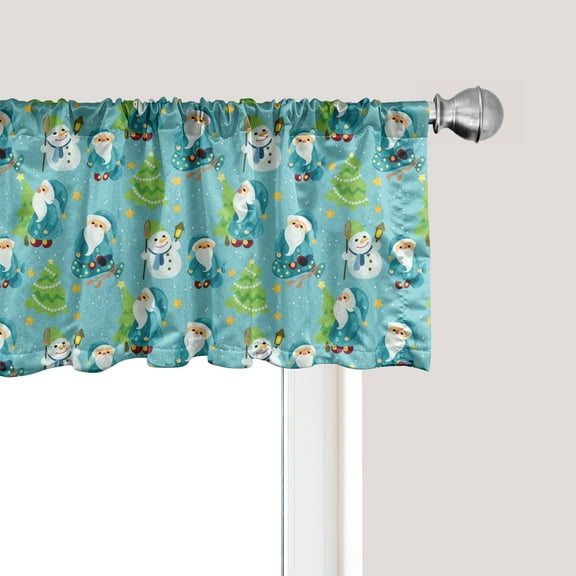 Ambesonne Christmas Window Valance, Santa Claus Trees Snowman, 54" X 12", Lime Green Multicolor