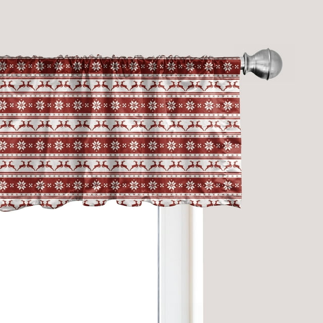 Ambesonne Christmas Window Valance, Scandinavian, 42" x 12", Red White