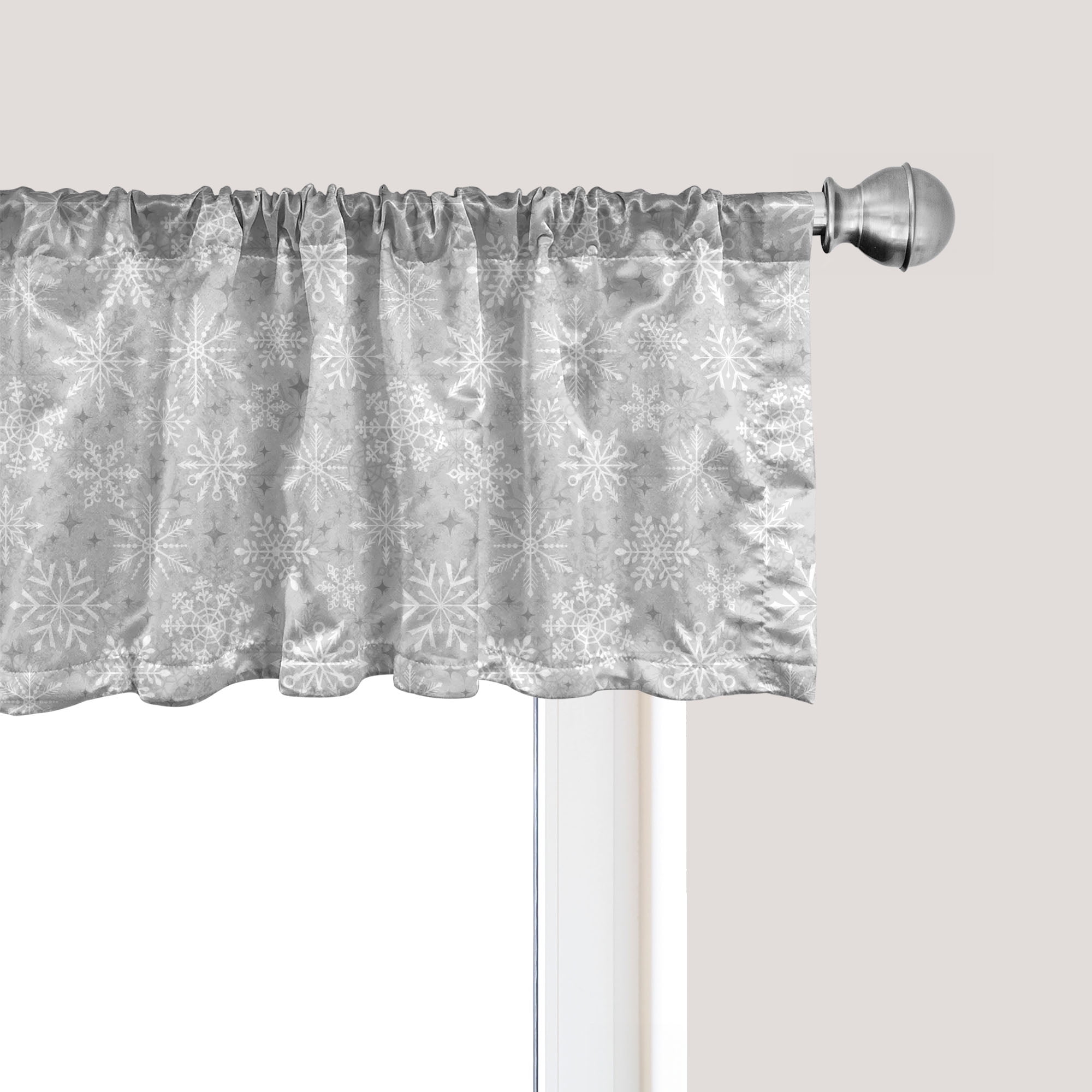 Snowflake Pattern Gray and White Satin Window Valance