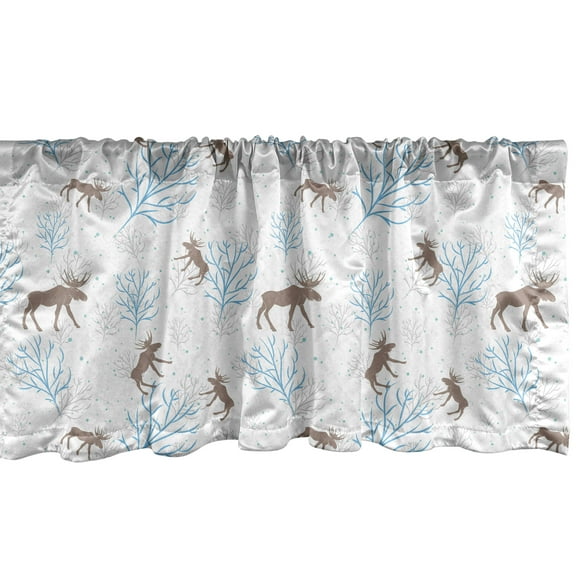 Ambesonne Christmas Window Valance, Winter Retro Forest, 42" x 12", Brown Blue