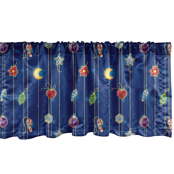 Ambesonne Christmas Window Valance, Xmas Objects Art, 54" X 12", Multicolor