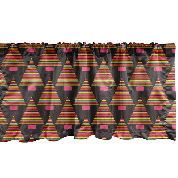 Ambesonne Christmas Window Valance, Xmas Trees-Shaped Lines, 42" x 18", Earth Yellow Pink and Scarlet