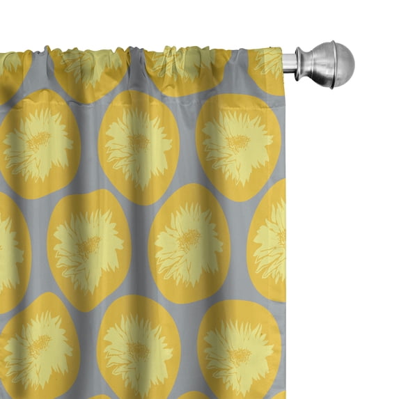 Ambesonne Chrysanthemum Curtains, Floral Circular Art, Pair of 28"x63", Earth Yellow and Pale Grey