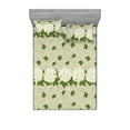 thumbnail image 1 of Chrysanthemum Fitted Sheet & Pillow Sham Set, Modern Romantic Themed Floral Boho Pattern with Fallen Leaves Art, Decorative Printed 3 Piece Bedding Decor, King, Pale Green Fern Green, by Ambesonne, 1 of 2