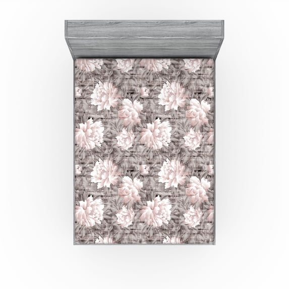 Ambesonne Chrysanthemum Fitted Sheet, Neutral Leaves Boho, Queen Size, Pale Salmon Taupe Grey