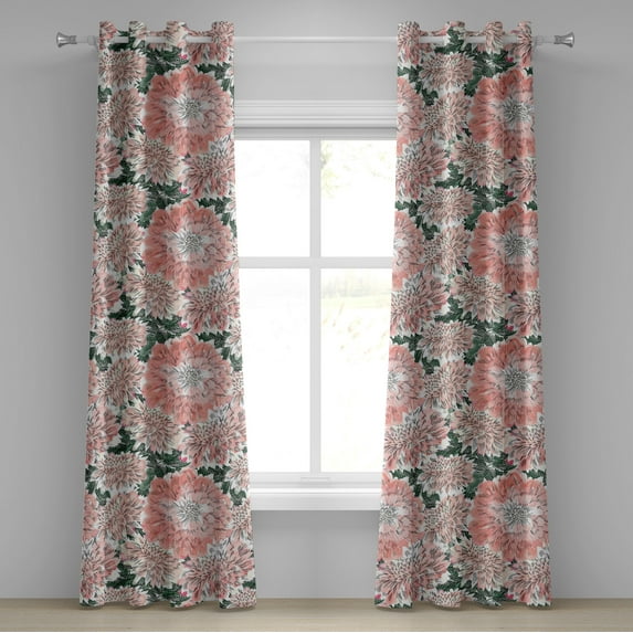 Ambesonne Chrysanthemum Grommet Curtain, Garden Feel Floral, 50"x108", Dark Salmon Forest Green