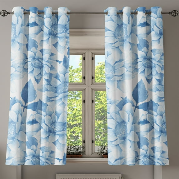 Ambesonne Chrysanthemum Grommet Curtain, Romantic Winter Bloom, 50"x63", Pale Azure Blue Pale Blue