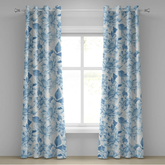 Ambesonne Chrysanthemum Grommet Curtain, Romantic Winter Bloom, 50"x72", Pale Azure Blue Pale Blue