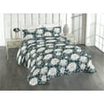 thumbnail image 1 of Ambesonne Chrysanthemum Quilted Bedspread Set 3 Pcs, Delicate Floral Print, Queen, Cadet Blue Ivory, 1 of 4