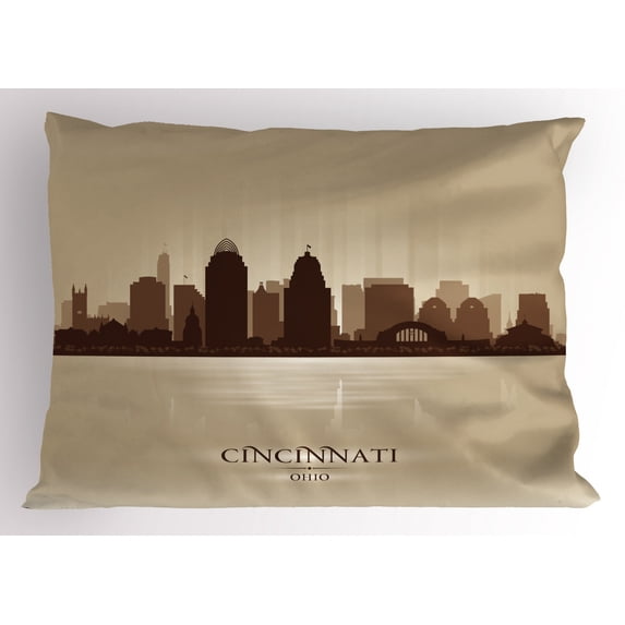 Ambesonne Cincinnati Pillow Sham, Modern Dusky Vintage, 26" X 20", Dark Eggshell Seal Brown