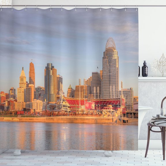 Ambesonne Cincinnati Shower Curtain, Buildings near Stadium, 69"Wx70"L, Multicolor