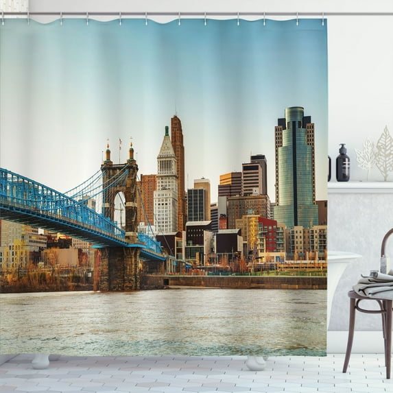 Ambesonne Cincinnati Shower Curtain, Citylife Panoramic Real, 69"Wx84"L, Multicolor