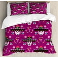 thumbnail image 1 of Ambesonne Cinco de Mayo Duvet Cover Set, Sugar Skull Sombrero, King, Dark Magenta Multicolor, 1 of 6