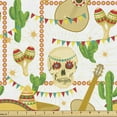 thumbnail image 1 of Ambesonne Cinco de Mayo Fabric by the Yard Upholstery, Skull Guitar Sombrero, 10 Yards, Ecru Multicolor, 1 of 4