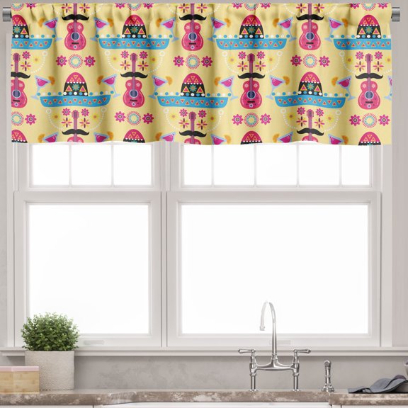 Ambesonne Cinco de Mayo Valance Pack of 2, Funny Face, 54"X18", Pastel Yellow Multicolor