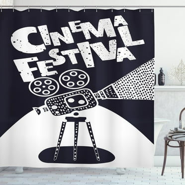Ambesonne Cinema Festival Shower Curtain, Movie Camera Design, 69"Wx75"L, Dark Violet Blue White