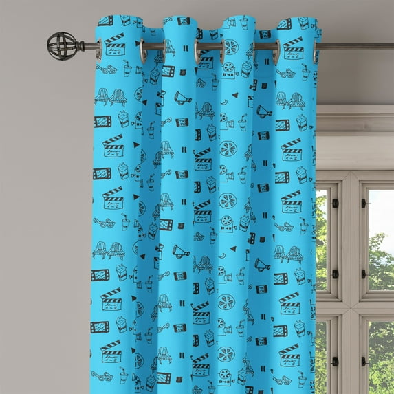 Ambesonne Cinema Grommet Curtain Single Panel, Doodle Movie, 50"x60", Pale Blue and Black