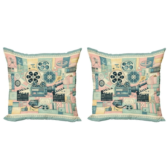 Ambesonne Cinema Lover Throw Pillow Cover 2 Pack, Movie Themed Modern, 18", Almond Green Blush Peach